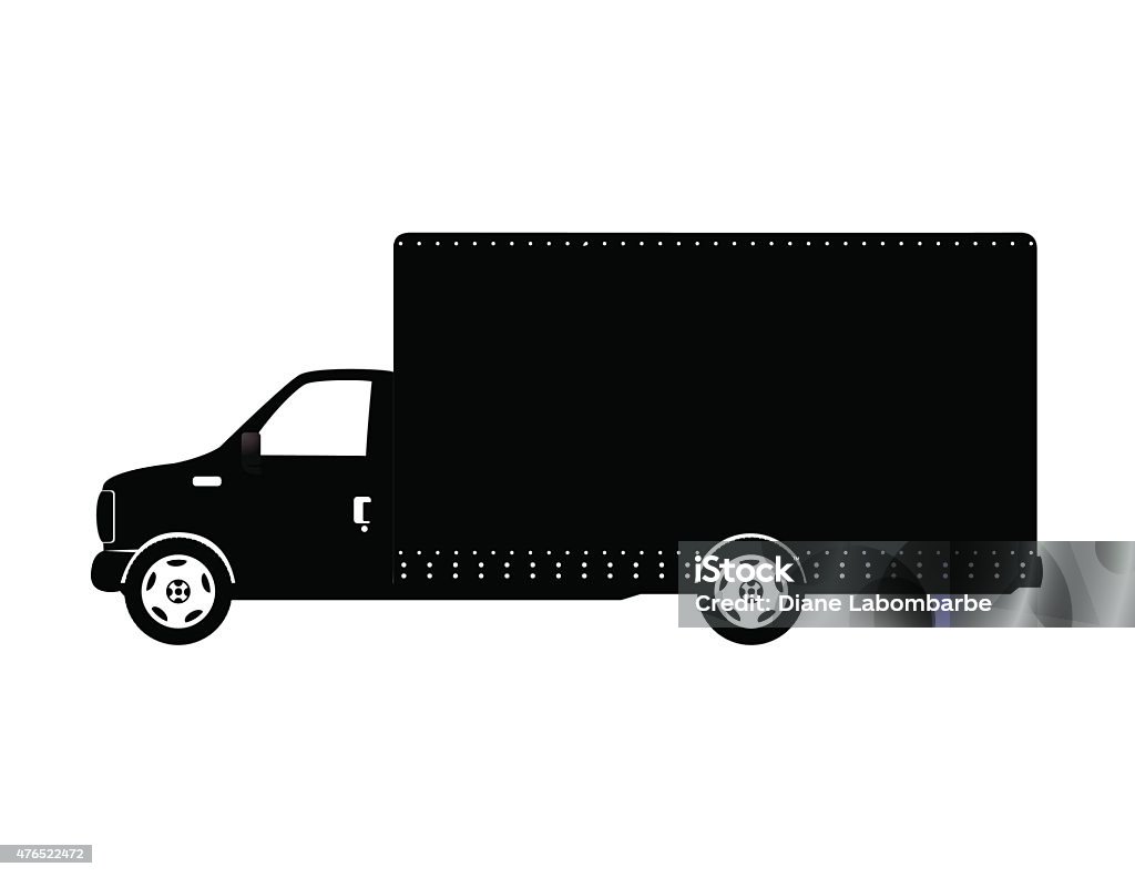 Black Hauling Utility Truck Silhouette isolated on White Black Hauling Utility Truck Silhouette isolated on White facing the left.  The truck is a cube van style used for hauling loads.  The truck cab is facing the left with the box on the right.  There is copy space above and on the truck.  This image could be used for a trucking advertisement,icon, or poster. Moving Van stock vector
