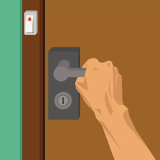 Vector illustration of Hands are opening the door