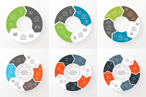 illustrations, cliparts, dessins animés et icônes de vecteur cercle flèches infographie ensemble.   modèle pour cycle diagramme, graphique - 3 5