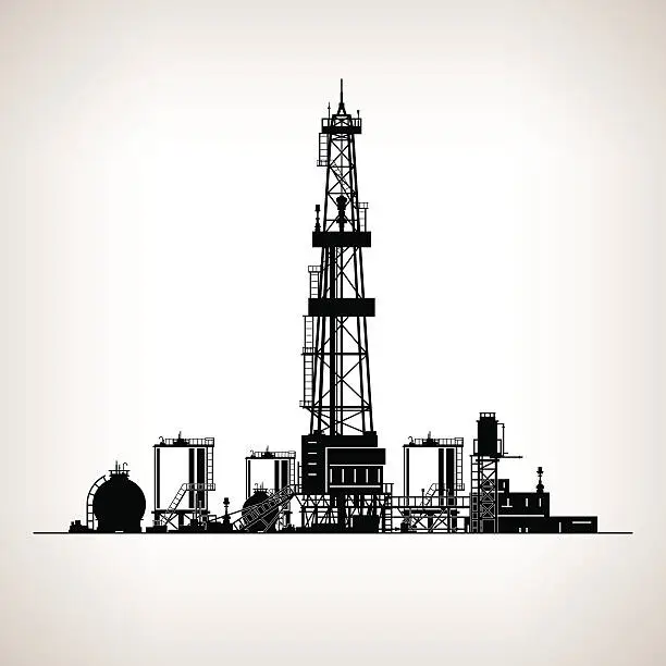 Vector illustration of Silhouette Drilling Rig