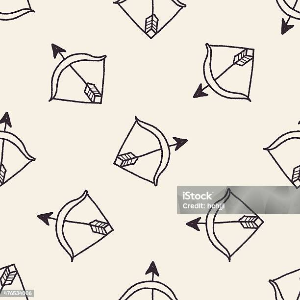 Bow And Arrow Doodle Seamless Pattern Background Stock Illustration - Download Image Now - 2015, Accuracy, Aiming