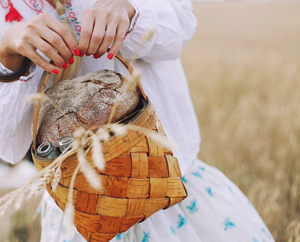 istock Basket in the women's hands with bread 476534552