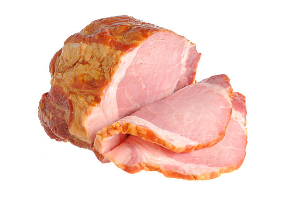 istock Sliced piece of bacon isolated on white background 476537061