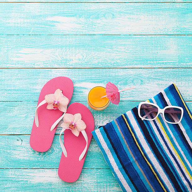 istock Summer, wooden walkway, beach accessories mock up for design 476540132