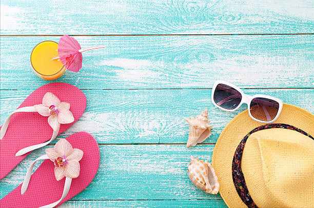 istock Summer, wooden walkway, beach accessories mock up for design 476540142