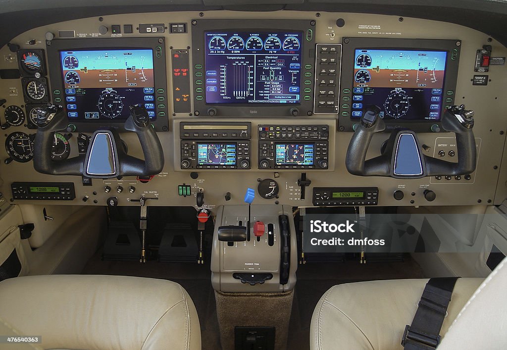Private Aircraft Cockpit Private Aircraft Cockpit:  The new generation of "glass" cockpit instrumentation. Air Vehicle Stock Photo
