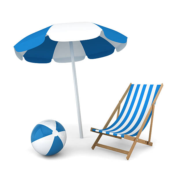 istock Beach umbrella, chair and ball 476543013
