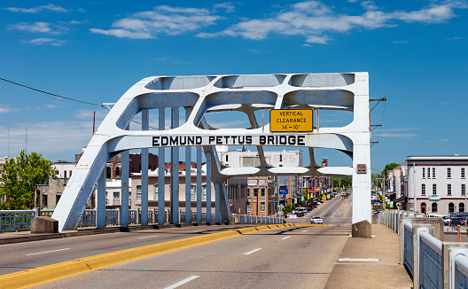 Selma, Alabama, USA - April 22, 2015:  The Edmund Pettus Bridge in Selma, Alabama where a historic civil rights march took place.