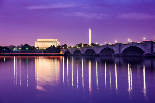 Washington, DC monuments on the Potomac River.