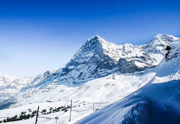 North face of mount Eiger Panorama of mountains in the Bernese Oberland with the famous north face of mount Eiger grindelwald photos stock pictures, royalty-free photos & images