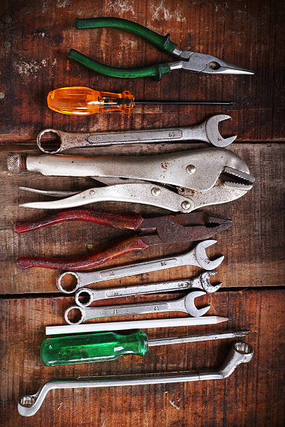 istock set of hand tools on a wooden panel 476549440