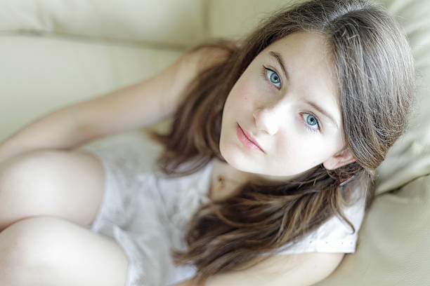 Young girl with long hair stock photo