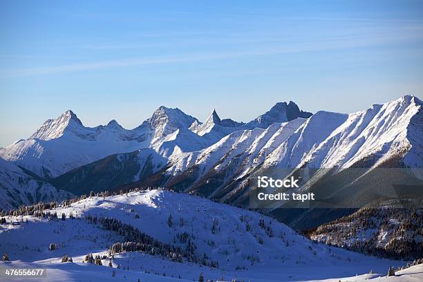 Montaggio Albero Di Nave E Suddivisi Picchi Nel Parco Nazionale Di Banff - Fotografie stock e altre immagini di Albero