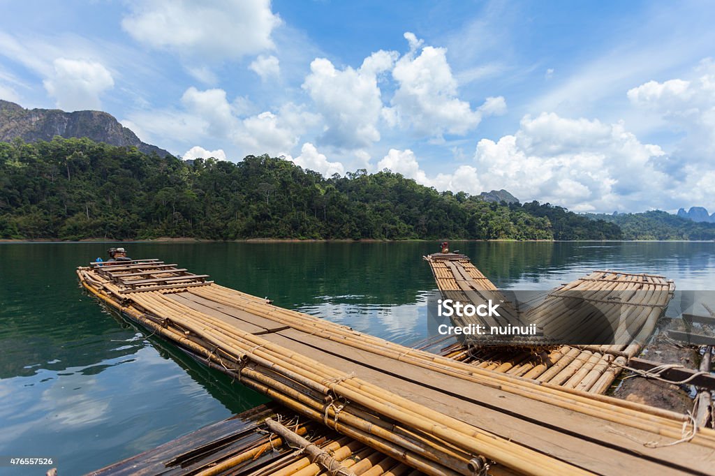 Bamboo rafting on river, ratchaprapha dam , Suratthani , Thailand Bamboo rafting on water, Ratchaprapha dam, Suratthani province, Thailand 2015 Stock Photo