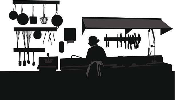 commercialkitchen - chef commercial kitchen cooking silhouette点のイラスト素材／クリップアート素材／マンガ素材／アイコン素材