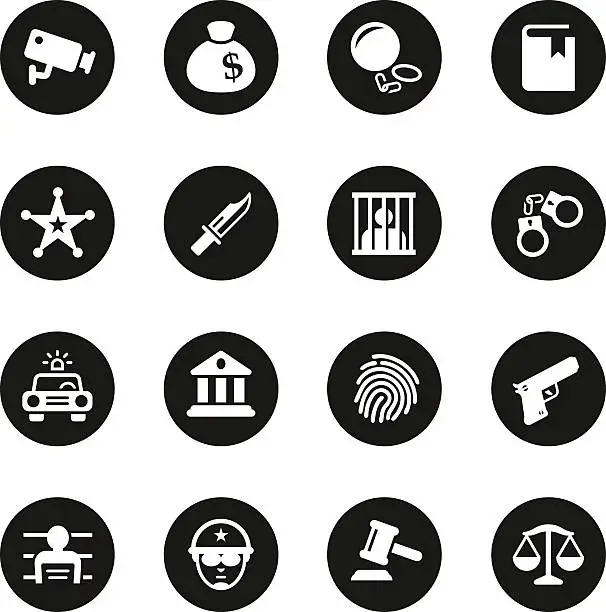 Vector illustration of Justice and Law Icons - Black Circle Series
