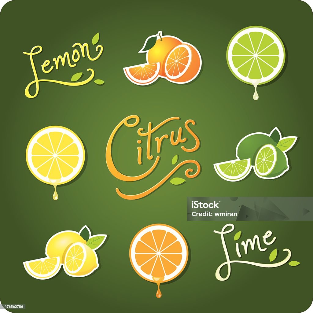 Lemon, Lime and Citrus fruit Variety of lemon, lime and citrus fruit vector icons and type treatments for each fruit Lime stock vector