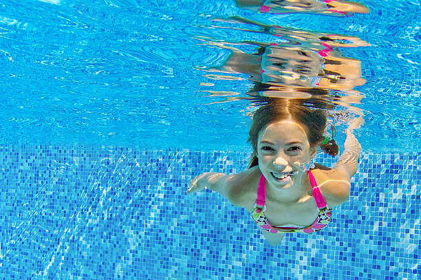 istock Happy active child swims underwater in pool 476563325