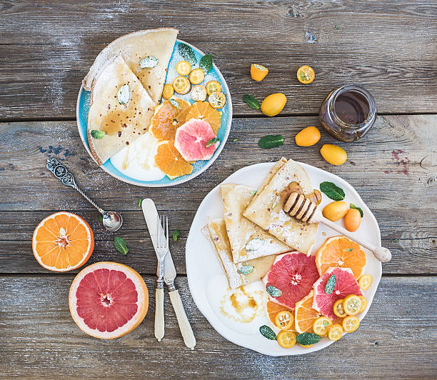 istock Spring vitamin breakfast set. Thin crepes or pancakes with fresh 476568816