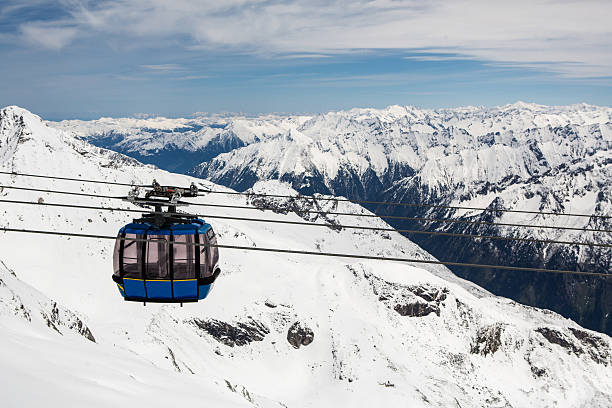 Cable car with ski slope in mountains near Zillertaler Alps Cable car with ski in mountains near Zillertaler Alps Austria zillertaler alps stock pictures, royalty-free photos & images