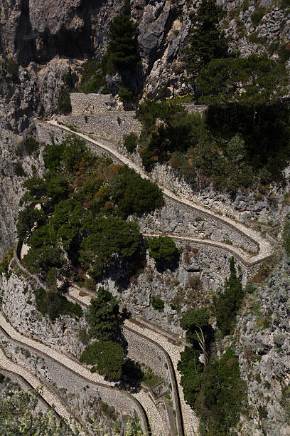 Via Krupp, a famous landmark in Capri The winding paths of Via Krupp, a famous landmark in Capri via krupp stock pictures, royalty-free photos & images