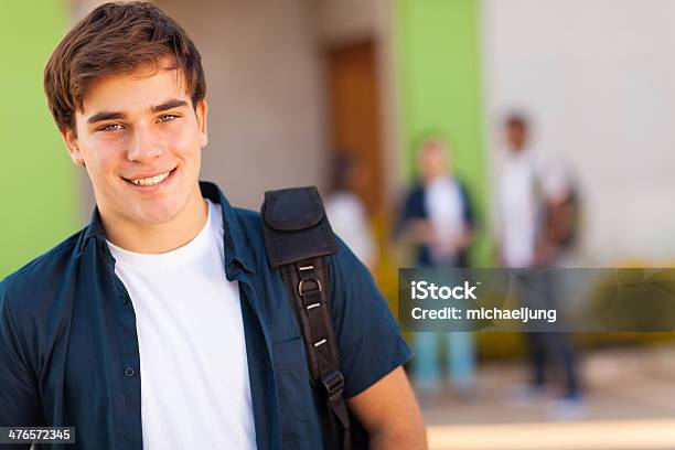 Teen Boy Carrying Schoolbag Stock Photo - Download Image Now - Teenager, White Color, White People