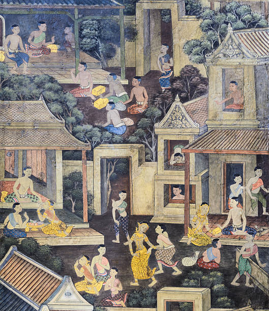 istock Thai mural painting on temple wall 476572854