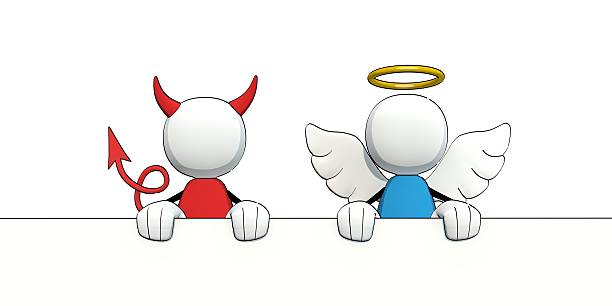 little sketchy man - angel and devil looking over margin little sketchy angel and devil looking over margin devil costume stock pictures, royalty-free photos & images