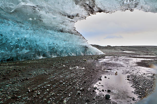Ice cave under Vatnajokull glacier stock photo