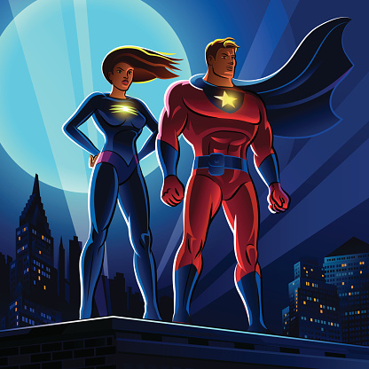 Superhero Couple. Male and female superheroes. Vector illustration