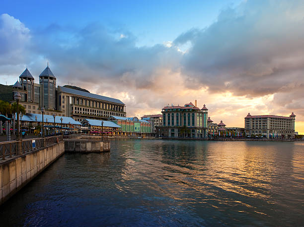 The embankment at sunset, Port-Louis- capital of Mauritius stock photo