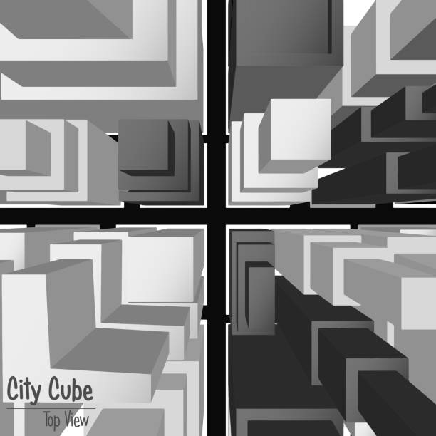illustrations, cliparts, dessins animés et icônes de cube haut, vue sur la ville 2 - geometric shape block cube backgrounds