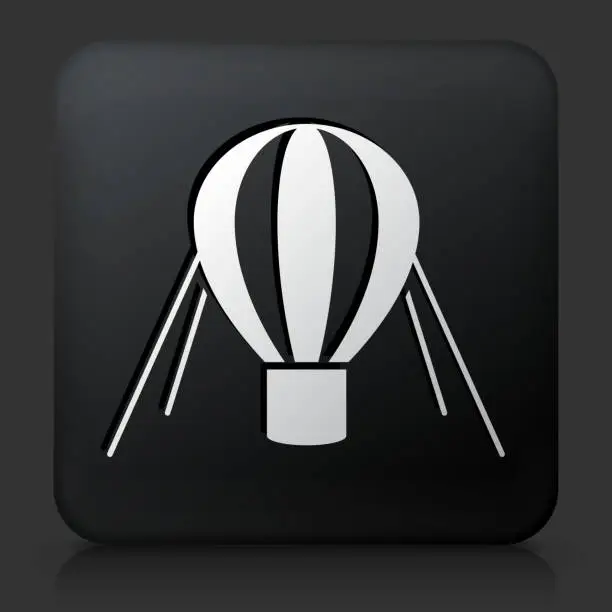 Vector illustration of Black Square Button with Hot Air Balloon Icon