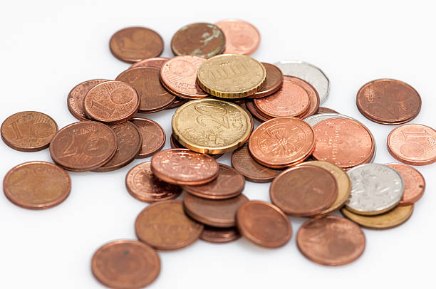 Close-Up Of Two Euro Cent Against White Background