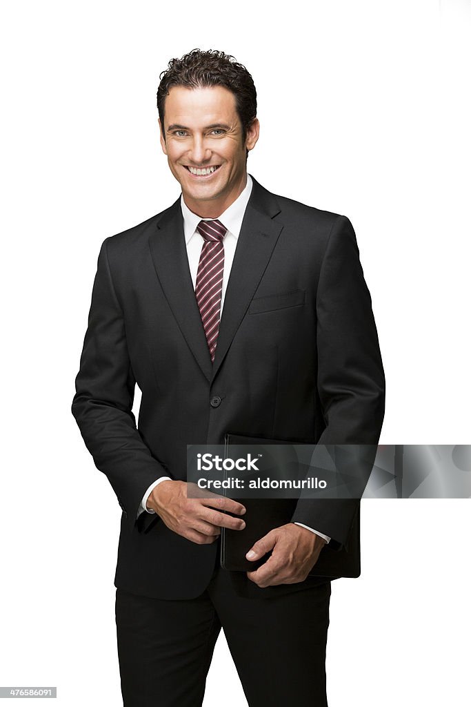 Feliz Empresário no fundo branco - Foto de stock de 30 Anos royalty-free