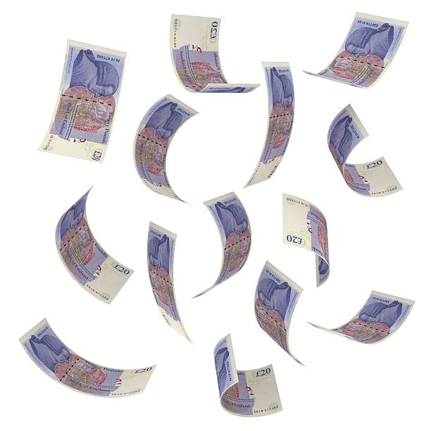 cubi denaro-sterlina britannica - currency wealth paper currency flying foto e immagini stock