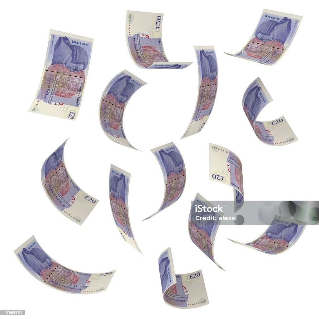 Falling money - British pounds British Currency Stock Photo