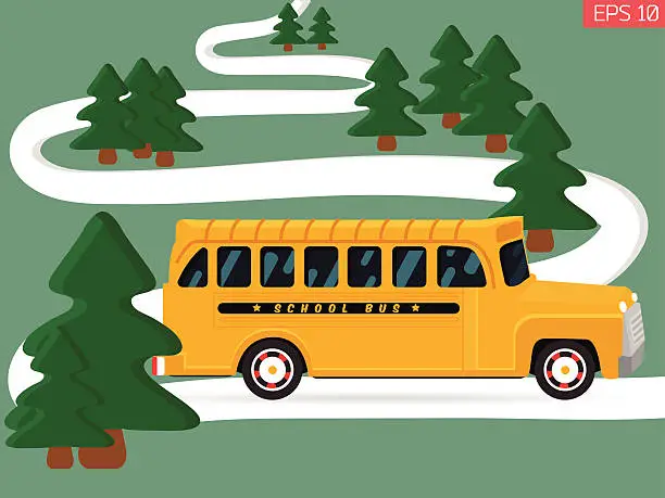 Vector illustration of Flat vector illustration featuring school bus
