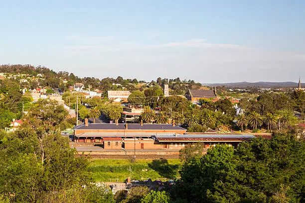 A view over Castlemaine CBD and station from the Gaol on a warm evening