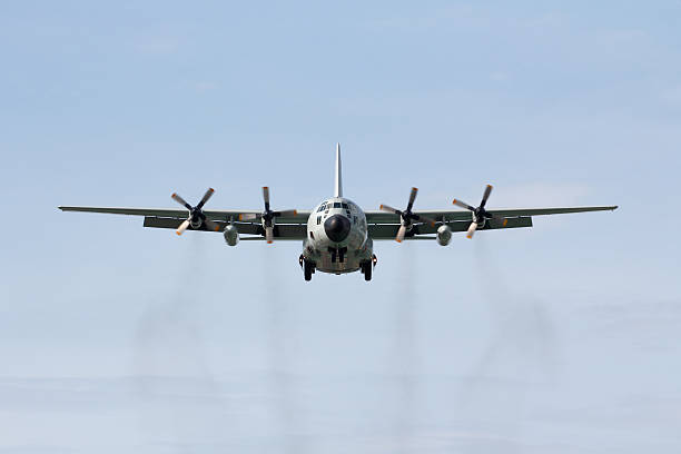 istock Head on military transport airplane 476598846