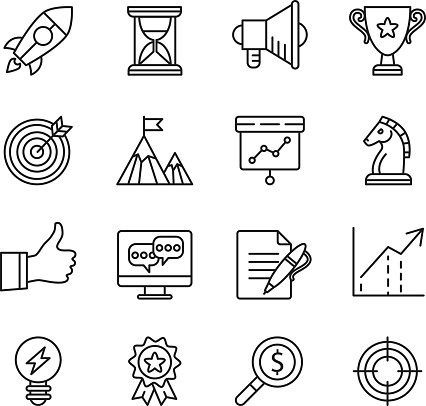 goal startup, business solution icons, business start up concept