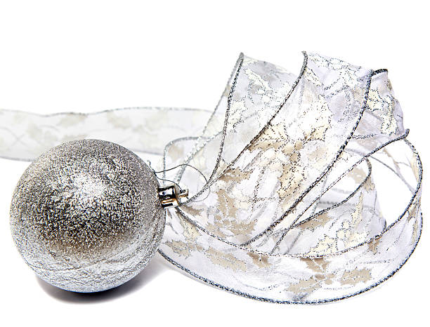 istock Beautiful silvery New Year's ball and elegant tinsel 476600096