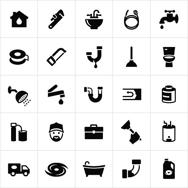 Plumbing Icons Plumbing related icons. Icons include pipes, leaks, plumbing, tools and a plumber to name a few. plumber stock illustrations
