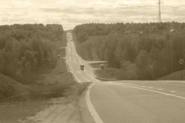 rural landscape road stretches into the distance