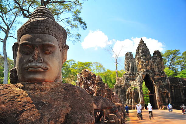 Stone Gate of Angkor Thom in Siem Reap, Cambodia stock photo