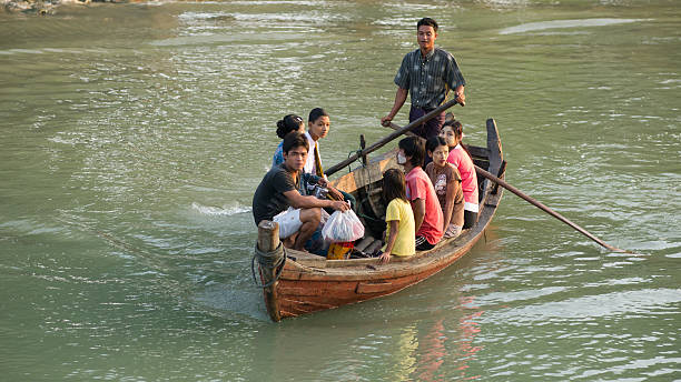 Pune, India - February 20 2022: A boat with tourists at Bhigwan bird sanctuary near Pune India.