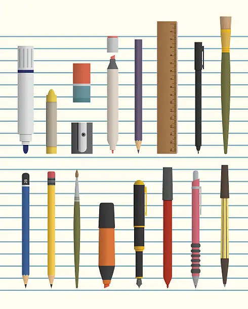 Vector illustration of drawing and writing tool set
