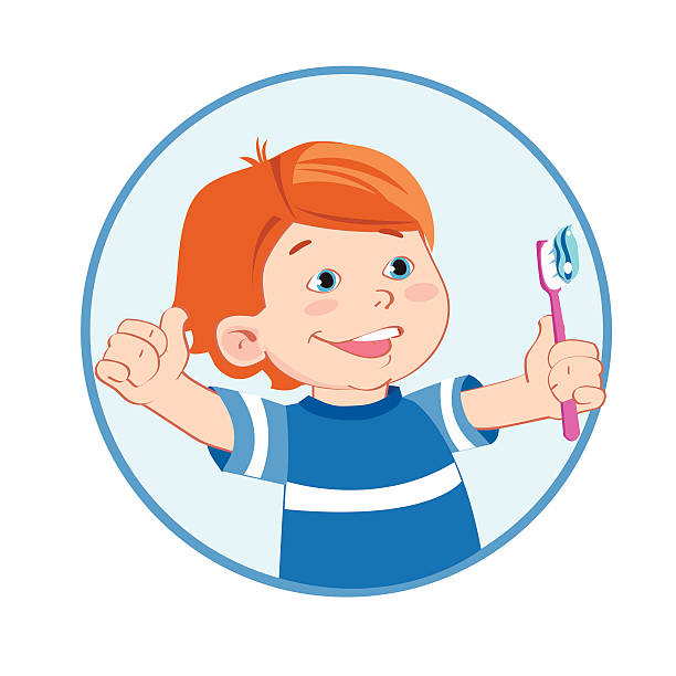 illustrations, cliparts, dessins animés et icônes de garçon avec la bross'à dents. - smiling human teeth toothbrush moving up