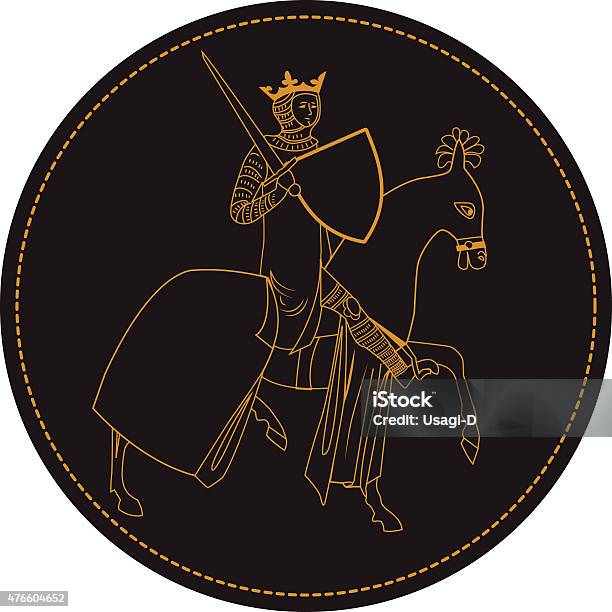 Man On Horseback With Crown And Sword Stock Illustration - Download Image Now - 2015, Adult, Ancient