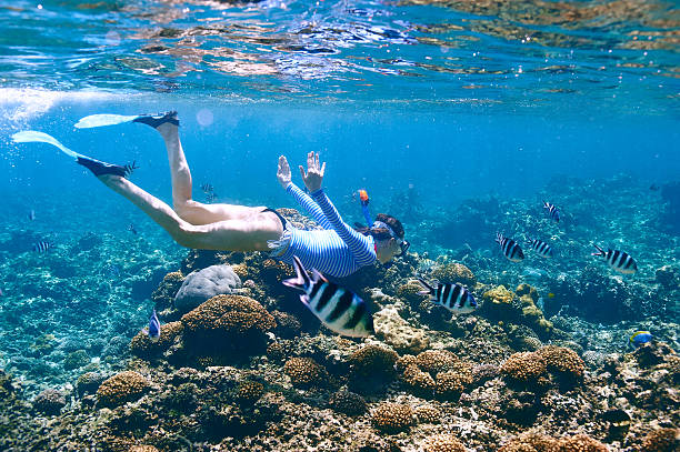 istock Woman with mask snorkeling 476608436